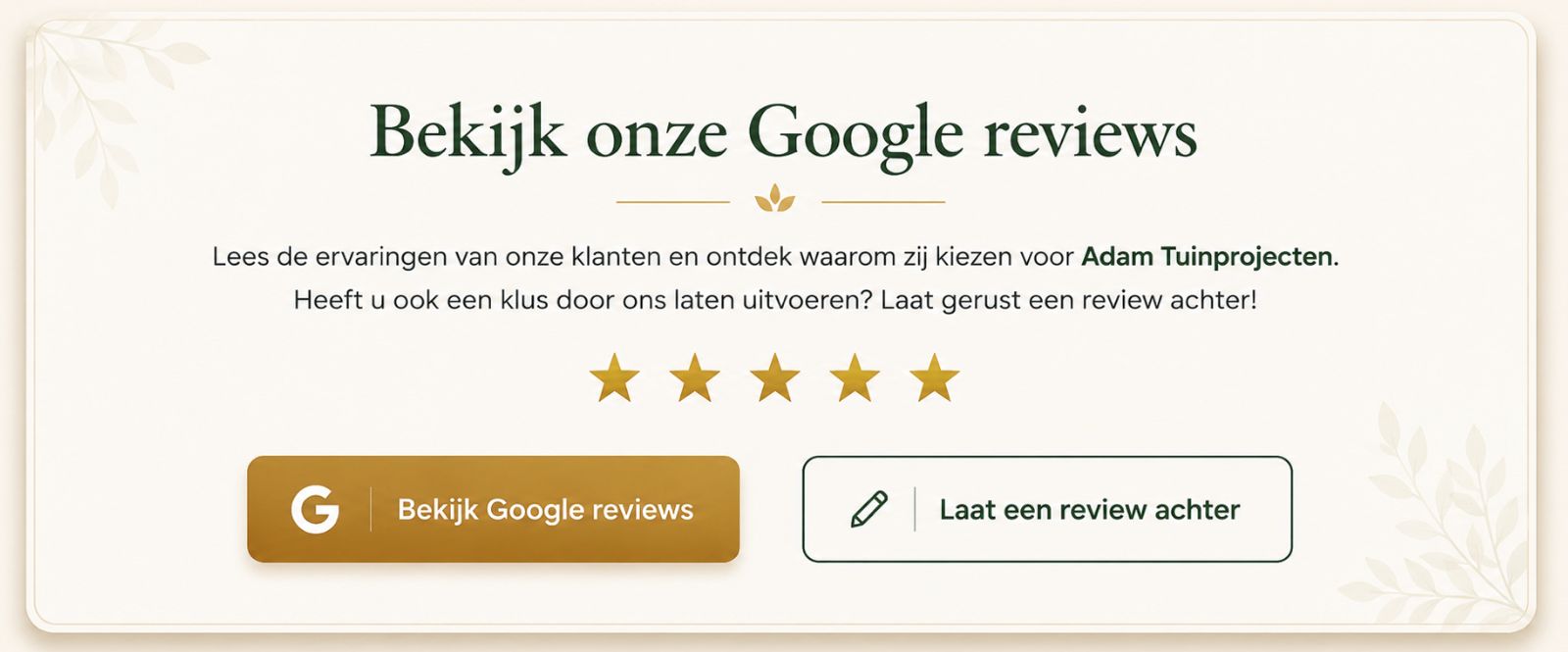 Bekijk onze Google reviews. Lees de ervaringen van onze klanten en laat een review achter.